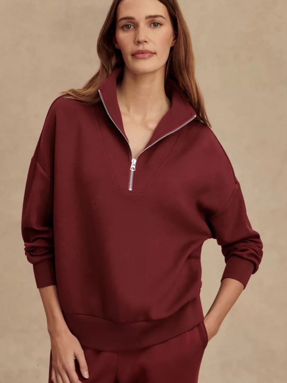 Varley Zip-Front Pullover in Deep Burgundy - Picture 5 of 8